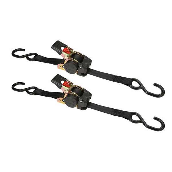 1" x 6' Retract. Ratchet w/ VinylCoated S-Hooks, PushButtonRelease, 2PK